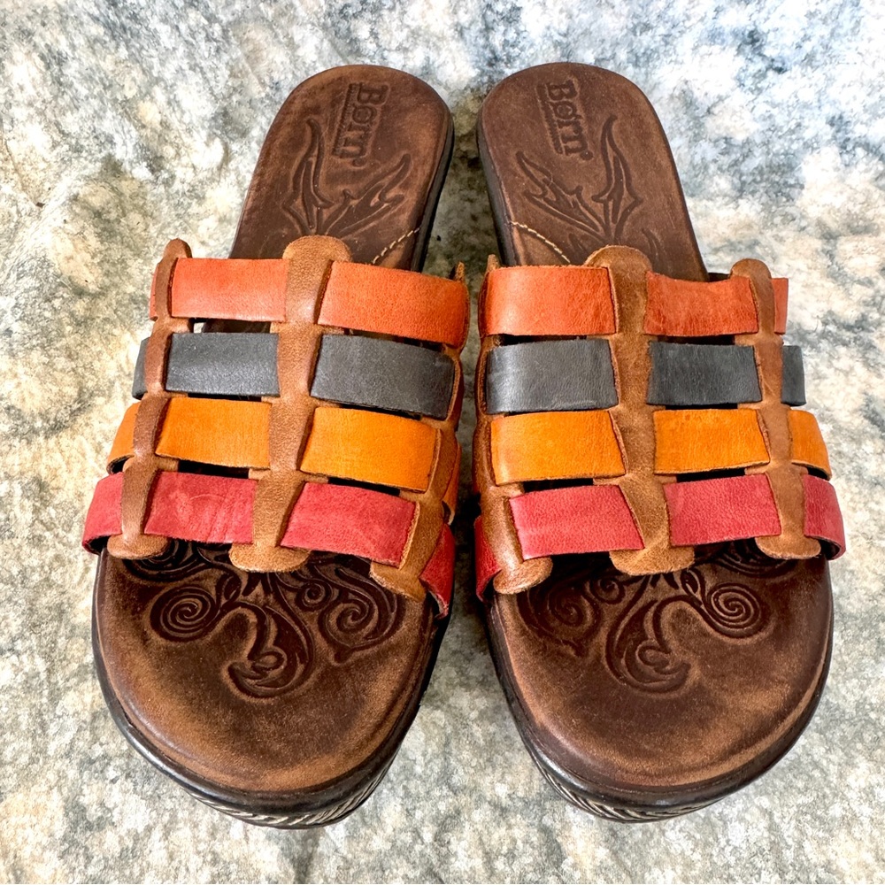 Born Multi-color Lolo Leather Sandals 7 - Tree Print Soles - Picture 5 of 8